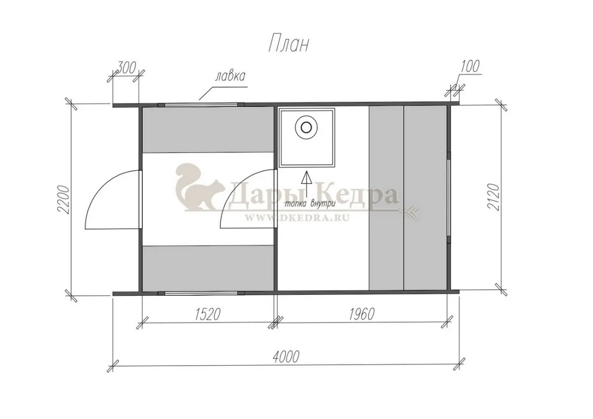 Каркасная баня «Барн» из кедра 4х2,2 метра