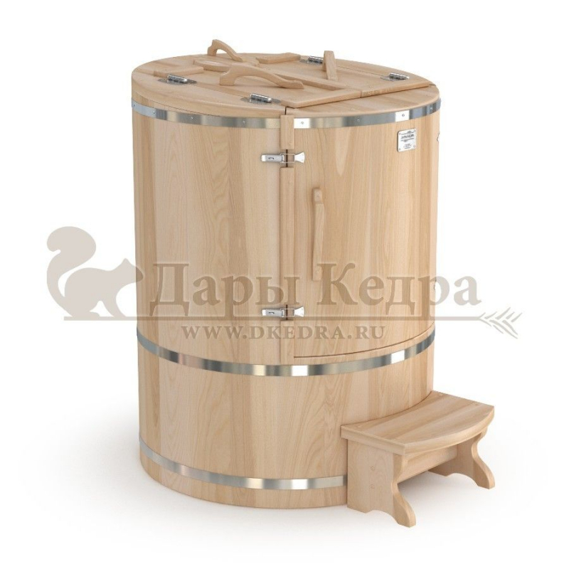 Кедровая бочка (фитобочка) круглая со скосом «Профессиональная Богатырская» Кедровая бочка (фитобочка) круглая со скосом «Профессиональная Богатырская»