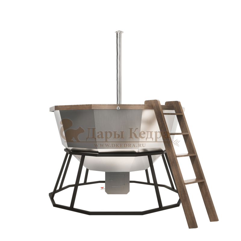 Банный чан из нержавеющей стали Ø-2350 на подставке с приварной печью с водяной рубашкой Банный чан из нержавеющей стали Ø-2350 на подставке с приварной печью с водяной рубашкой